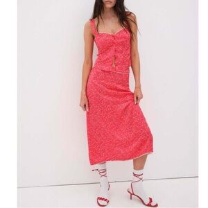 NWT For Love & Lemons Barbera Midi Skirt in Red